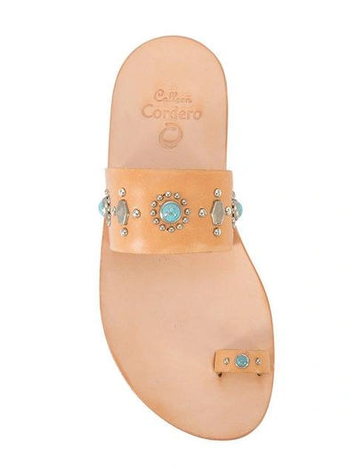 Shop Calleen Cordero Nickel And Turquoise Embellished Sandals In Neutrals