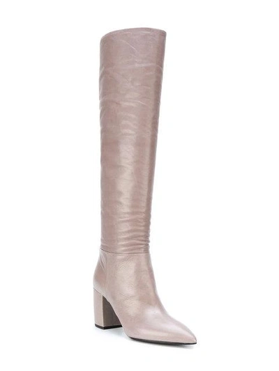 Shop Prada Block Heel Boots In Grey