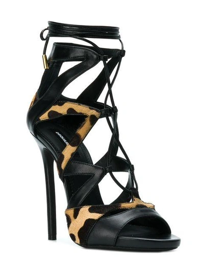 Shop Dsquared2 Leopard Lace-up Sandals - Black
