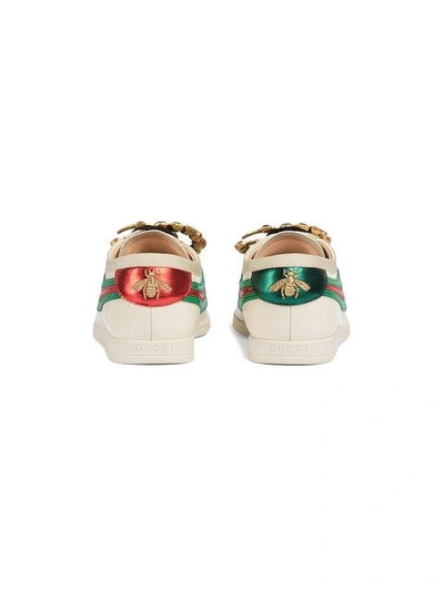 Shop Gucci Falacer Patent Leather Sneakers With Web - White