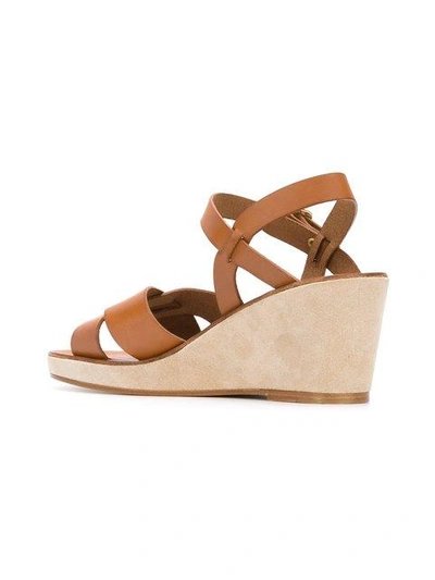 Shop Apc Crossover Strap Wedge Sandals In Neutrals