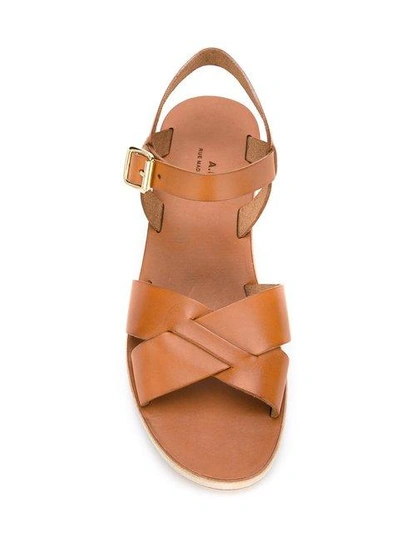 Shop Apc Crossover Strap Wedge Sandals In Neutrals