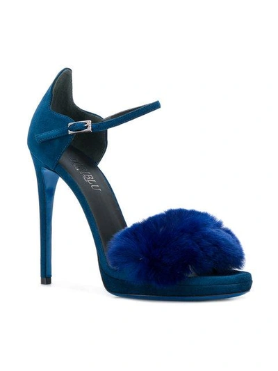 Shop Loriblu Fur Trim Stiletto Sandals In Blue