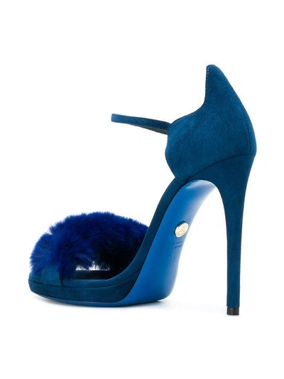Shop Loriblu Fur Trim Stiletto Sandals In Blue