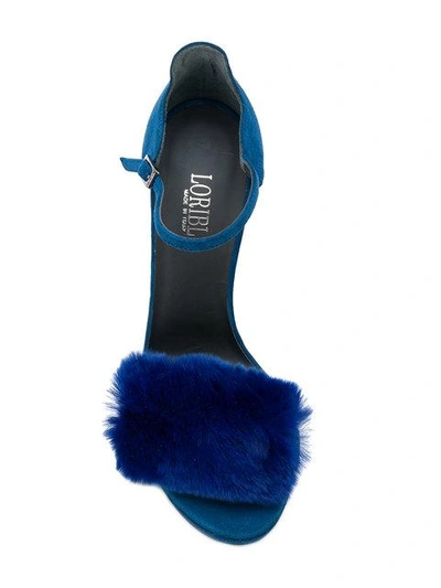 Shop Loriblu Fur Trim Stiletto Sandals In Blue
