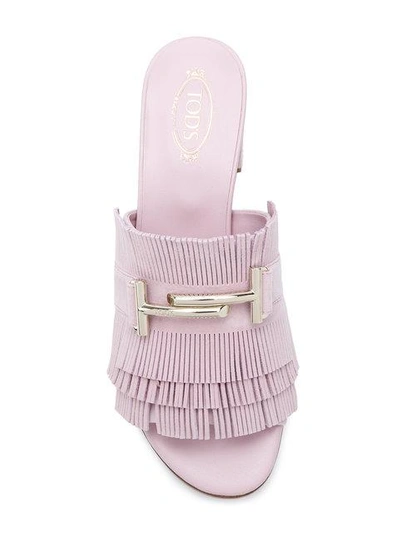 Shop Tod's Double T Fringed Mules In Pink