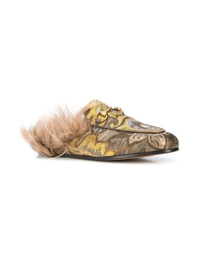 Shop Gucci Princetown Slippers In Gold