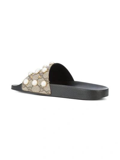 Gucci Pursuit Imitation Pearl Embellished Slide Sandal In Light Beige/gold  | ModeSens