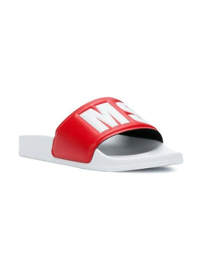 Shop Msgm Branded Sliders In Red White