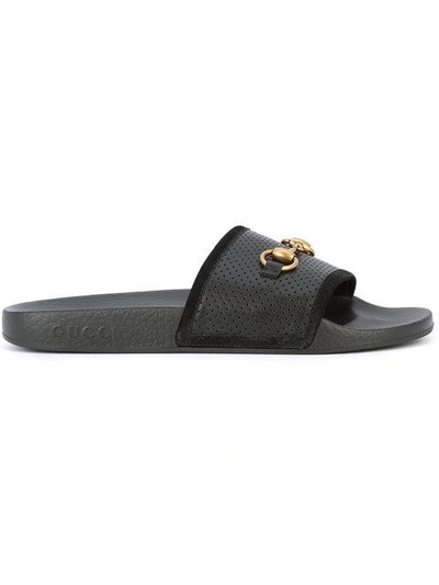 Shop Gucci Pursuit Horsebit Slip-on Sandals In Black