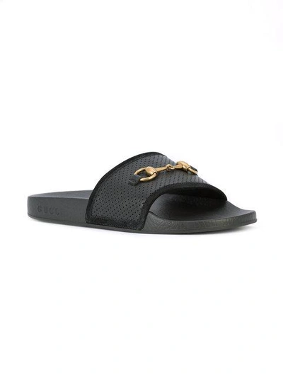 Shop Gucci Pursuit Horsebit Slip-on Sandals In Black