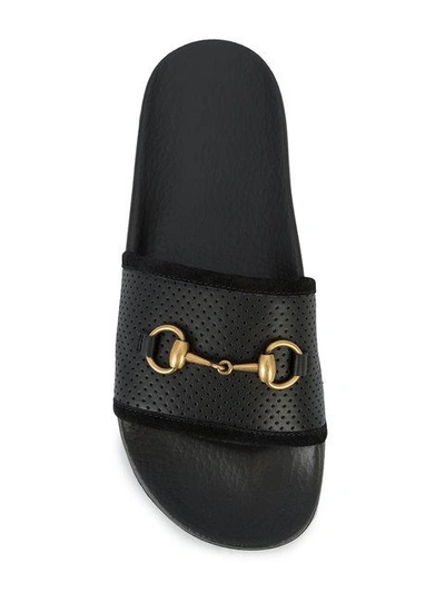 Shop Gucci Pursuit Horsebit Slip-on Sandals In Black