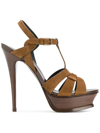 Shop Saint Laurent Tribute Sandals In Brown