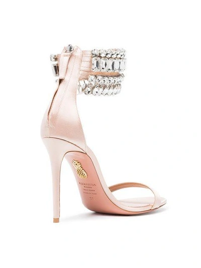 Shop Aquazzura Pink Gem Palace 105 Satin Sandals