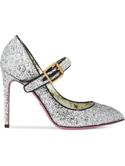 Shop Gucci Glitter Pump With Crystals In Metallic