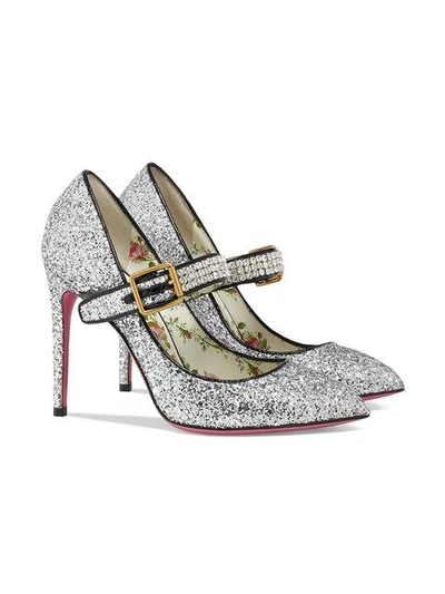 Shop Gucci Glitter Pump With Crystals In Metallic