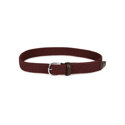 Shop Anderson's Leather-trimmed Woven Belt In Burgundy