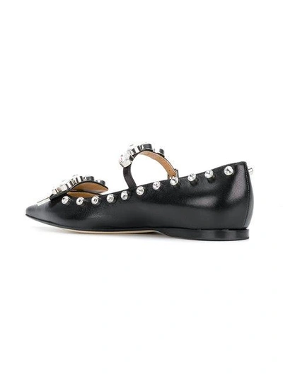 Shop Sergio Rossi Crystal Studded Pointed Toe Ballerinas - Black