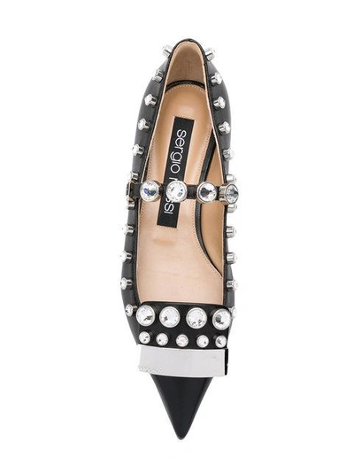 Shop Sergio Rossi Crystal Studded Pointed Toe Ballerinas - Black