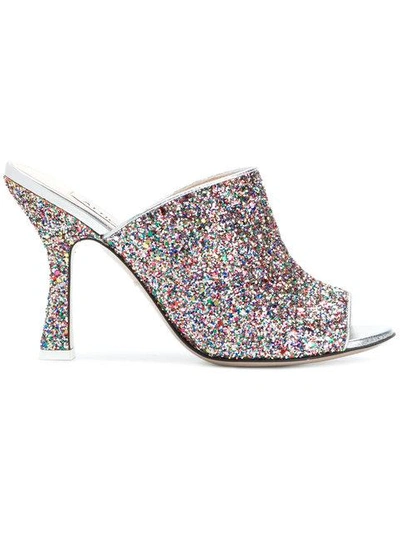 Shop Attico Glitter Mules In Metallic