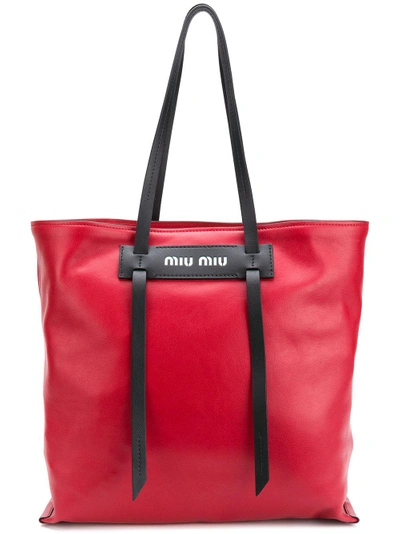 Shop Miu Miu Logo Tote Bag In Red