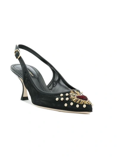 Shop Dolce & Gabbana Verzierte Slingback-pumps Mit Netzeinsatz In Black