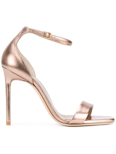 Shop Saint Laurent Amber Ankle Strap 105 Sandals In 6703 Pink Gold