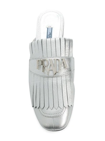 Shop Prada Logo Plaque Slippers - Metallic