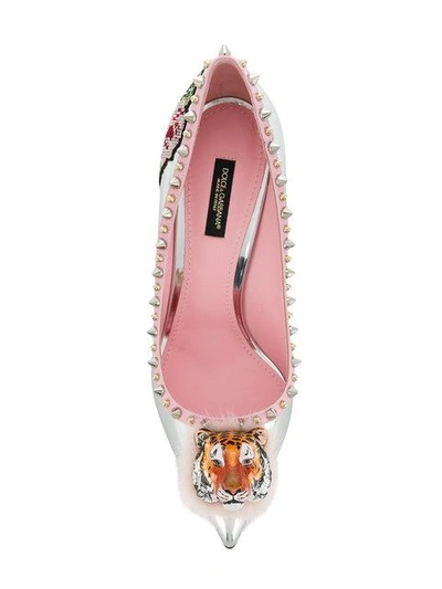 Shop Dolce & Gabbana Tiger Front Stud And Floral Detailed Pumps