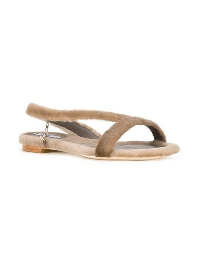 Shop Olgana Mink Fur Flat Sandals In Neutrals