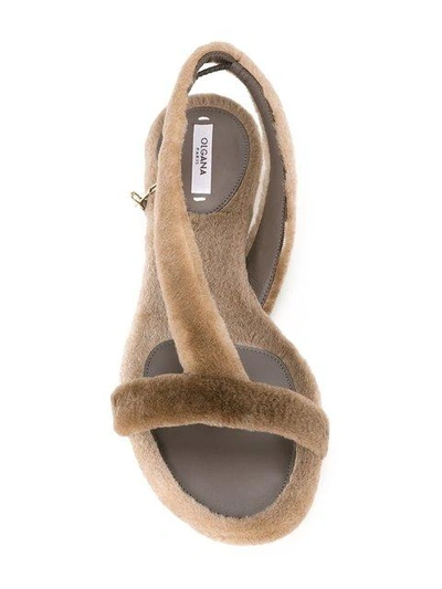 Shop Olgana Mink Fur Flat Sandals In Neutrals