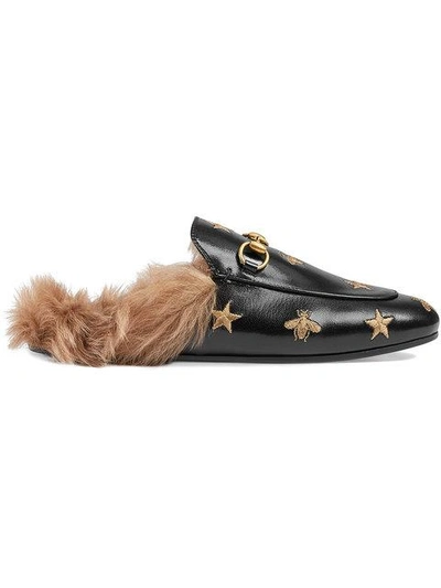 Shop Gucci Princetown Embroidered Slippers In Black