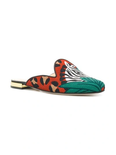 Shop Charlotte Olympia Animal Kingdom Flat Mules In Multicolour