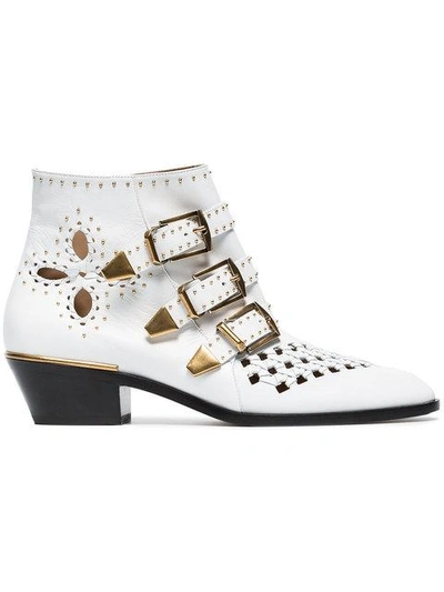 Shop Chloé White Susanna 30 Studded Leather Boots