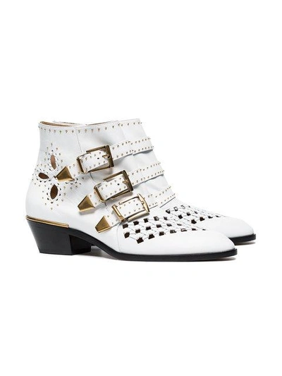 Shop Chloé White Susanna 30 Studded Leather Boots