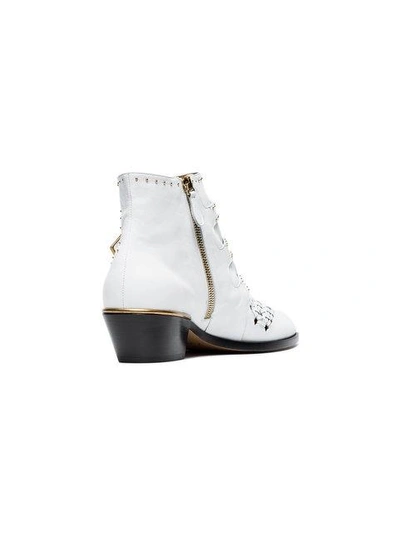 Shop Chloé White Susanna 30 Studded Leather Boots