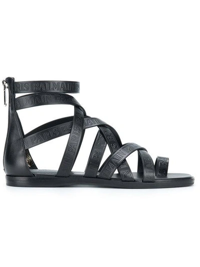 Shop Balmain Crossover Strap Sandals - Black
