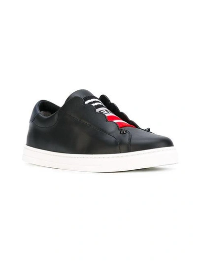 Shop Fendi Black Logo Stripe Slip On Sneakers In Black ,red