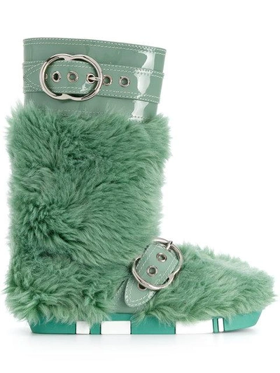 Shop Miu Miu Faux Fur Mid-calf Boots In Green