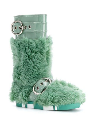 Shop Miu Miu Faux Fur Mid-calf Boots In Green