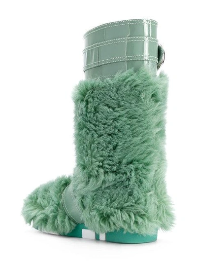 Shop Miu Miu Faux Fur Mid-calf Boots In Green