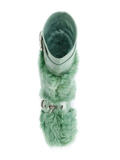 Shop Miu Miu Faux Fur Mid-calf Boots In Green