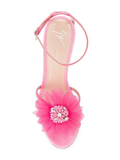 Shop Giuseppe Zanotti Feather Applique Sandals In Pink