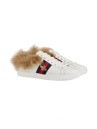 Shop Gucci Ace Sneaker With Fur In White