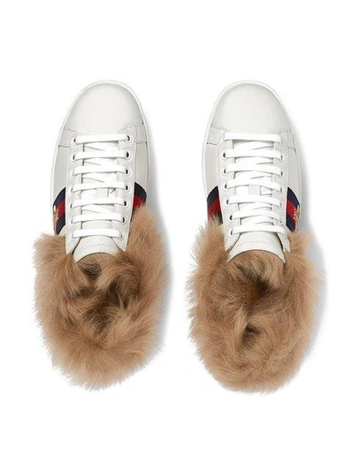 Shop Gucci Ace Sneaker With Fur In White