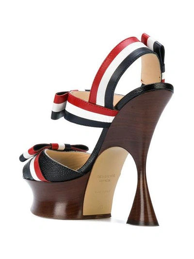 Shop Thom Browne Open Toe Shaped Platform Heel (15 Cm) With Bow Strap In Pebble Lucido Leather & Calf Leather In Multicolour