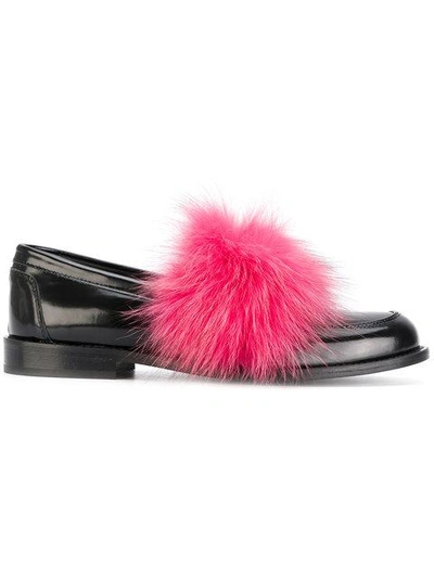 Shop Joshua Sanders Loafers With Pink Fox Fur - Black