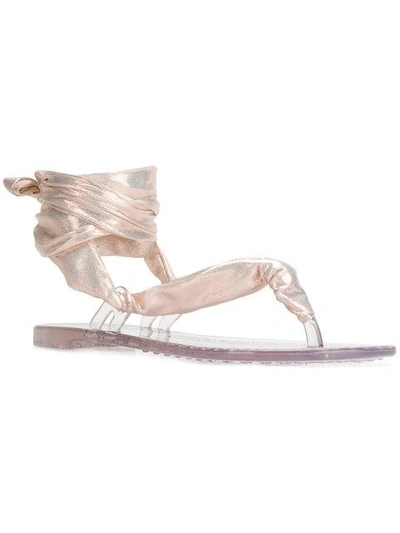 Shop Casadei Ankle Tie Sandals In Metallic