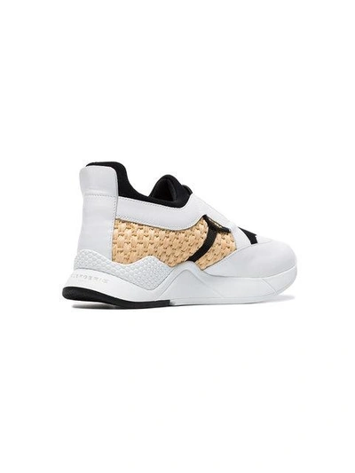 Shop Robert Clergerie White And Black Salvy Leather And Straw Sneakers
