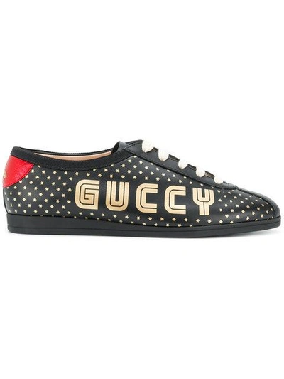 Shop Gucci Star Print Logo Sneakers In Black
